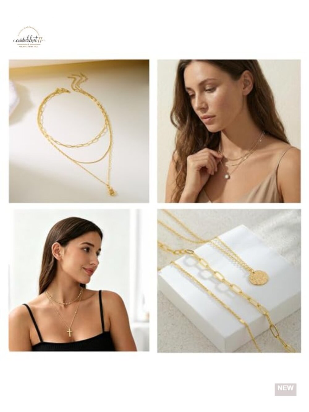 Gold Plated Dainty Bow Disc Zirconia Heart Cross Square Layered Pendant - Picture 4 of 6